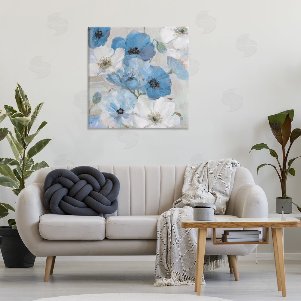 Sally Swatland Mixed Blue & White Blooms Canvas Wall Art Print in Room