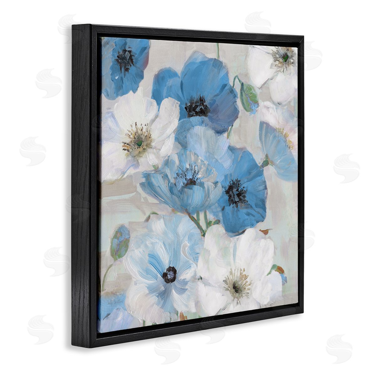 Sally Swatland Mixed Blue & White Blooms Black Floating Frame Canvas Wall Art Print