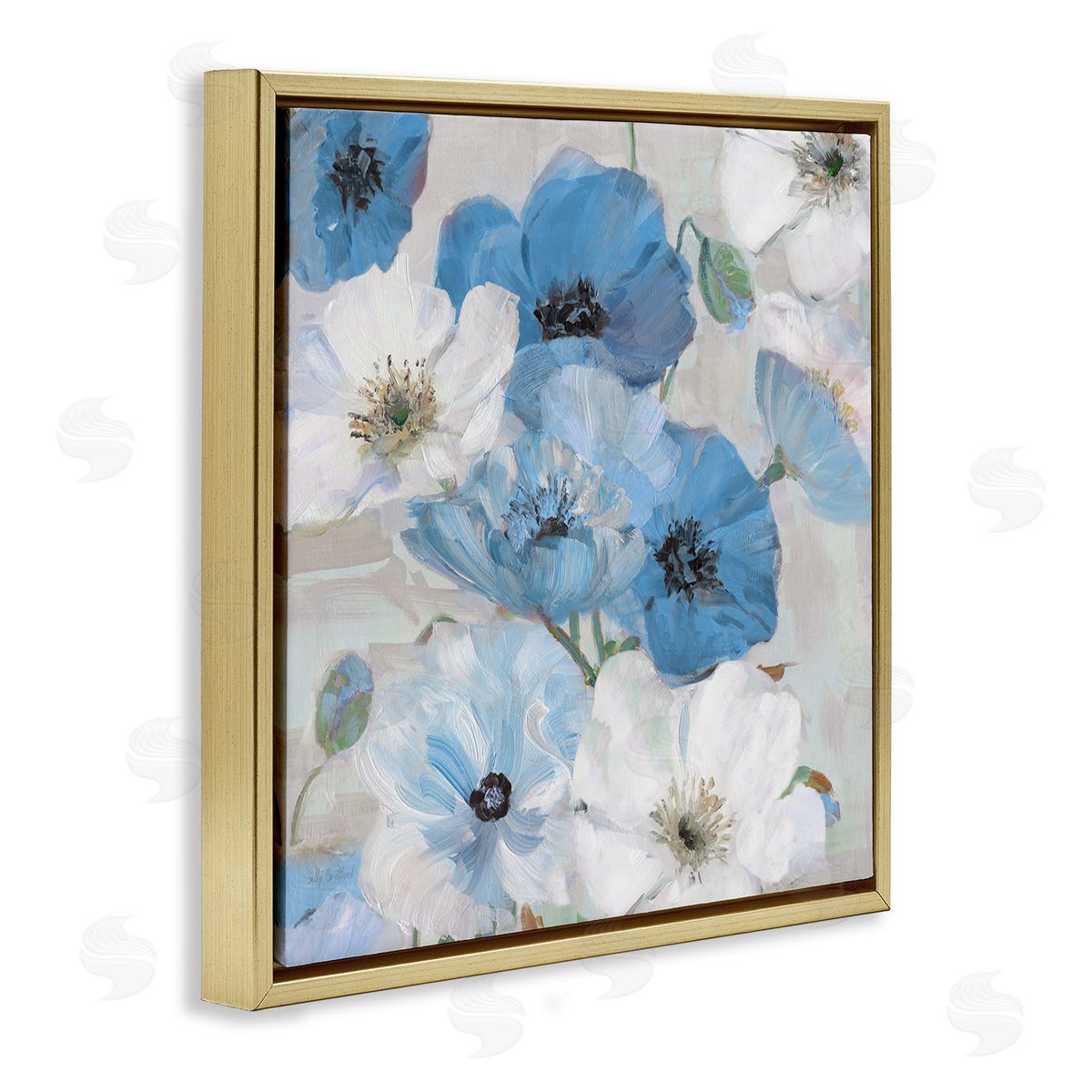 Sally Swatland Mixed Blue & White Blooms Gold Floating Frame Canvas Wall Art Print