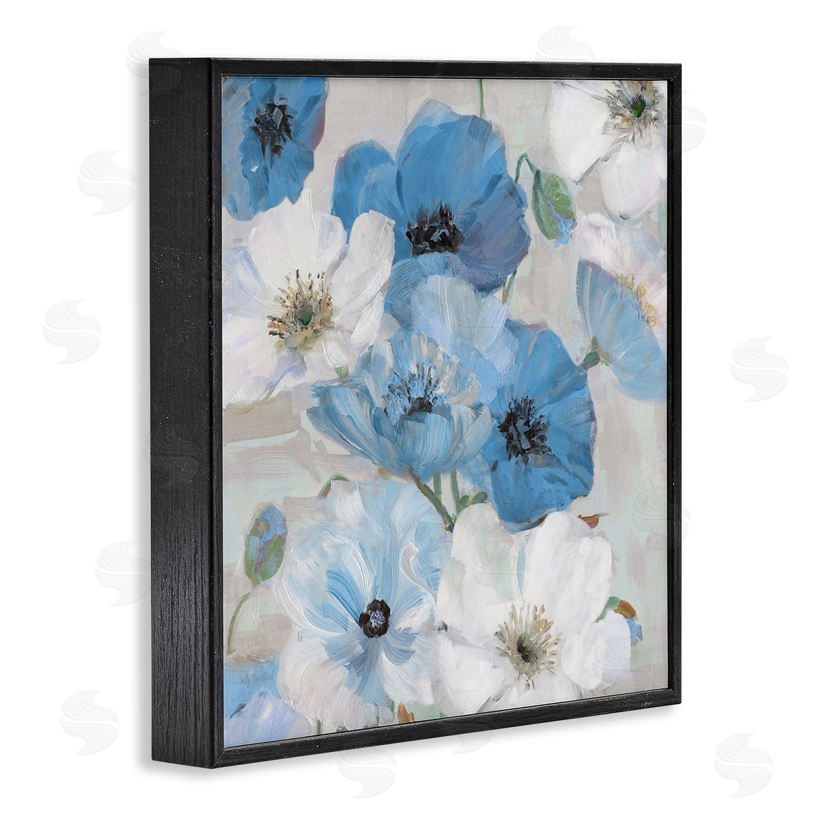Sally Swatland Mixed Blue & White Blooms Black Framed Giclee Wall Art Print
