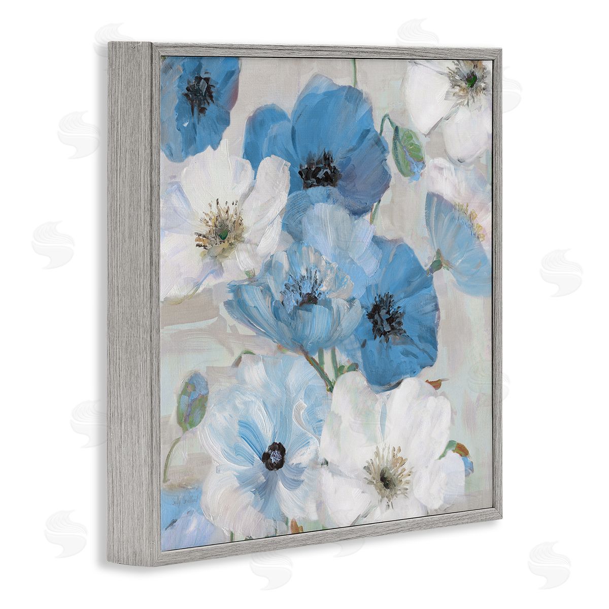 Sally Swatland Mixed Blue & White Blooms Gray Framed Giclee Wall Art Print