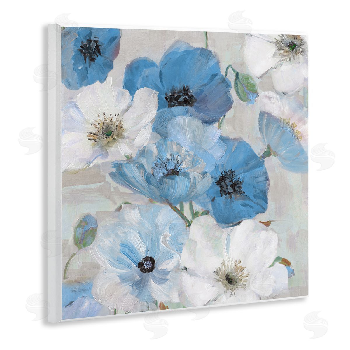 Sally Swatland Mixed Blue & White Blooms Wooden Wall Plaque Art Print