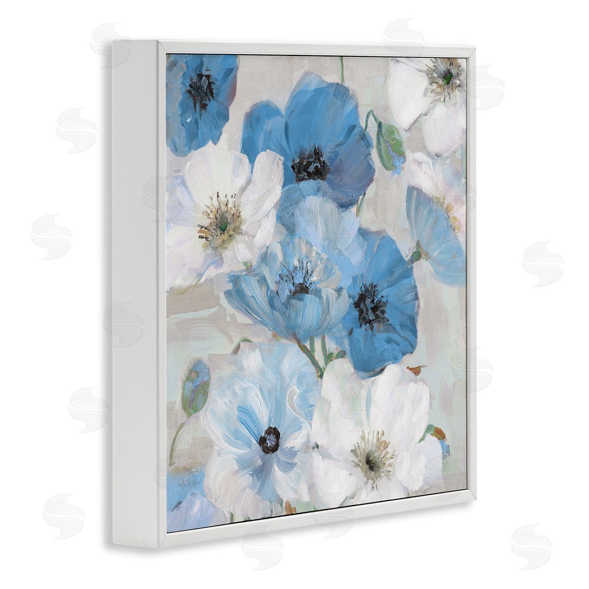 Sally Swatland Mixed Blue & White Blooms White Framed Giclee Wall Art Print