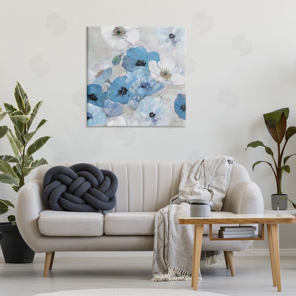 Sally Swatland Blue & White Flowers Canvas Wall Art Print in Room