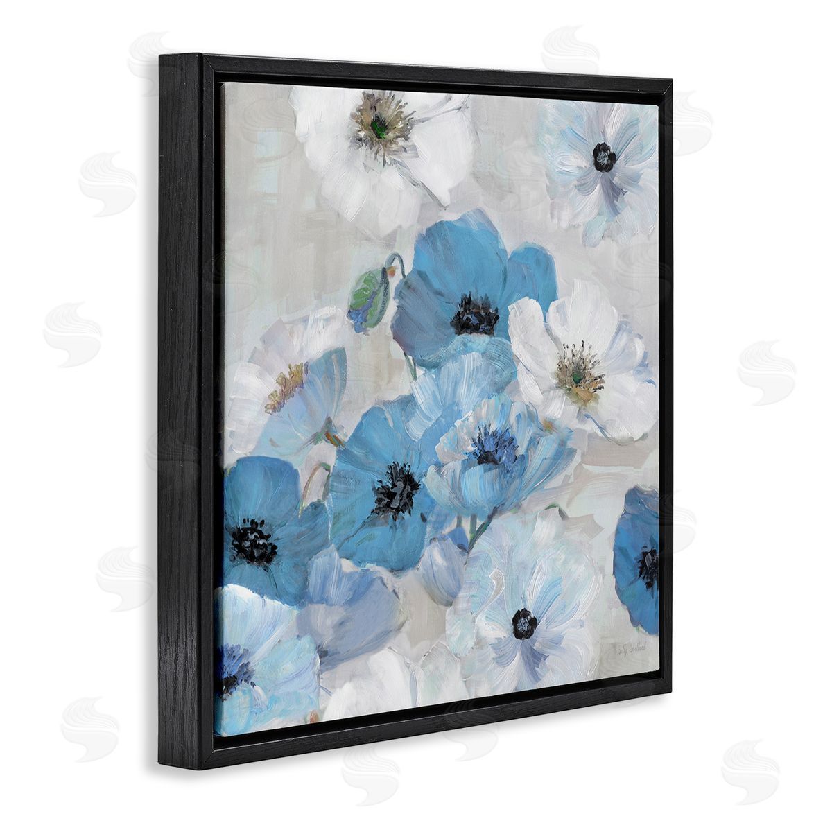 Sally Swatland Blue & White Flowers Black Floating Frame Canvas Wall Art Print