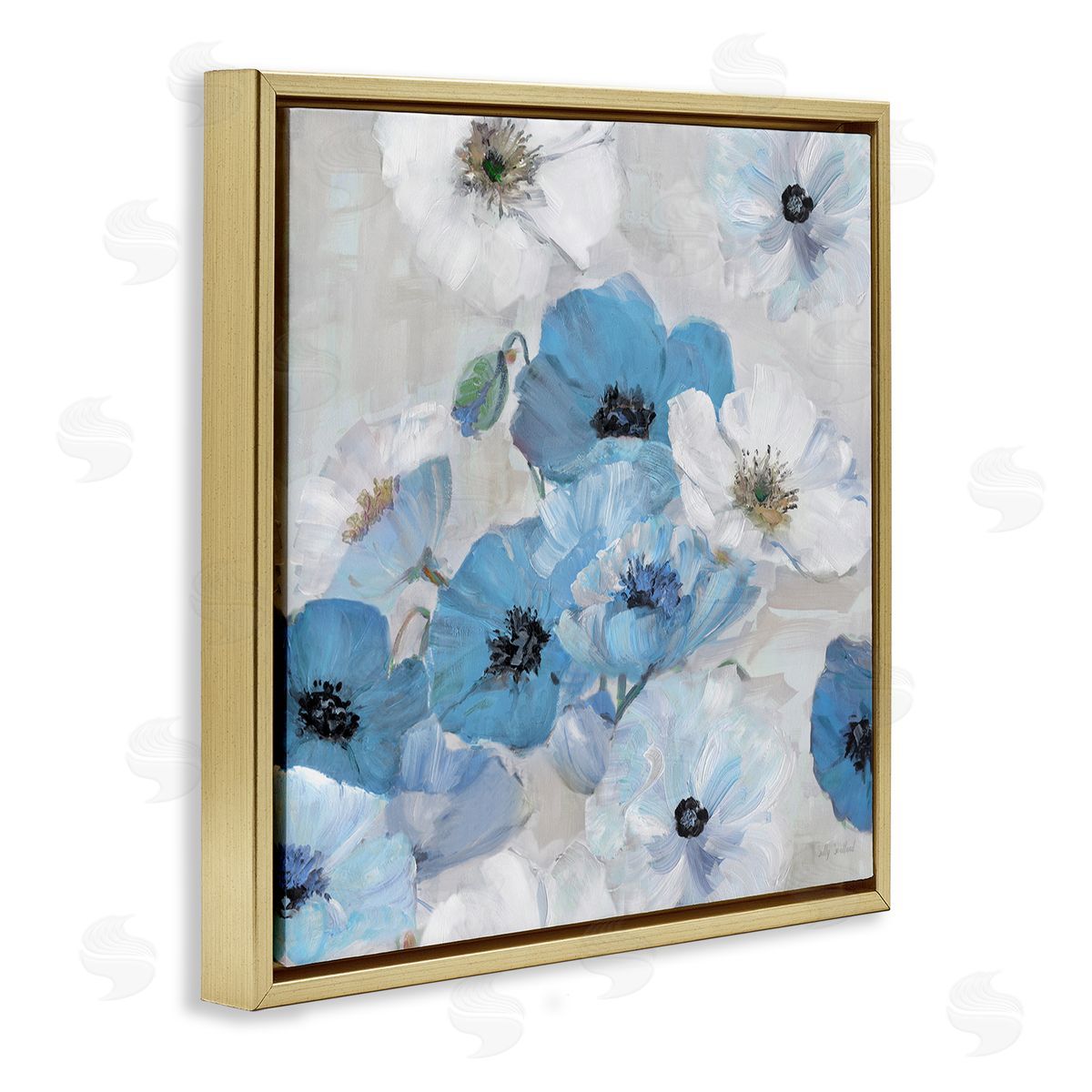 Sally Swatland Blue & White Flowers Gold Floating Frame Canvas Wall Art Print