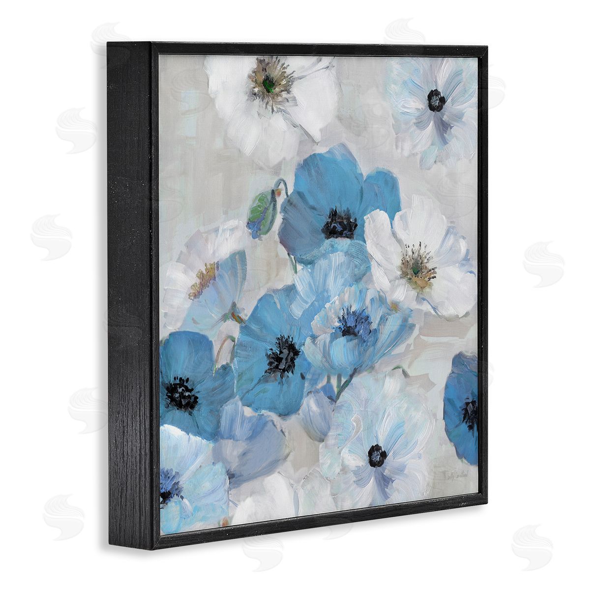 Sally Swatland Blue & White Flowers Black Framed Giclee Wall Art Print