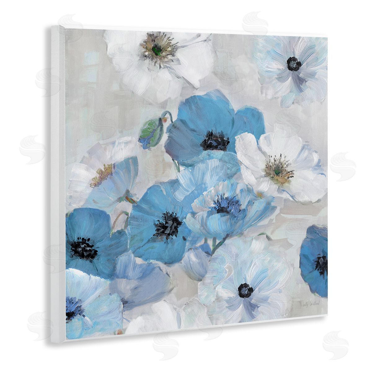 Sally Swatland Blue & White Flowers Wooden Wall Plaque Art Print