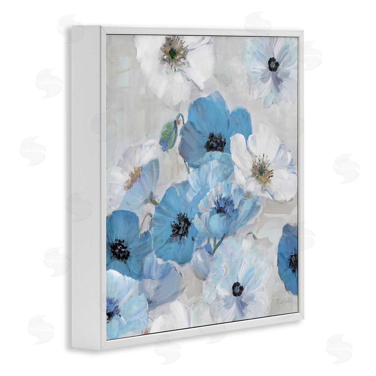 Sally Swatland Blue & White Flowers White Framed Giclee Wall Art Print
