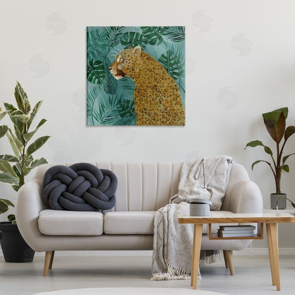 Janet Tava Monstera & Palms Cheetah Canvas Wall Art Print in Room