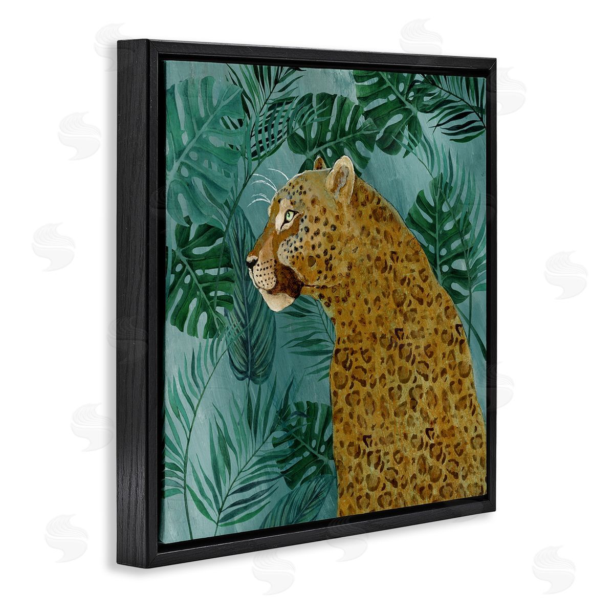 Janet Tava Monstera & Palms Cheetah Black Floating Frame Canvas Wall Art Print