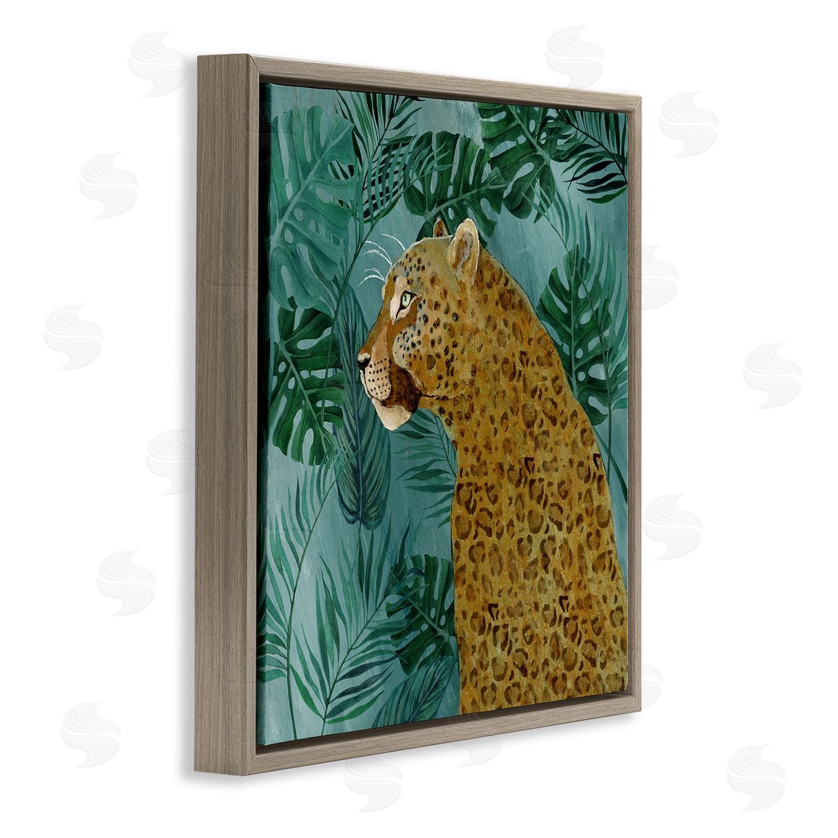 Janet Tava Monstera & Palms Cheetah Brown Floating Frame Canvas Wall Art Print