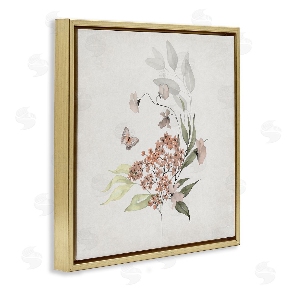 Susan Jill Orchid Florals & Butterfly Gold Floating Frame Canvas Wall Art Print