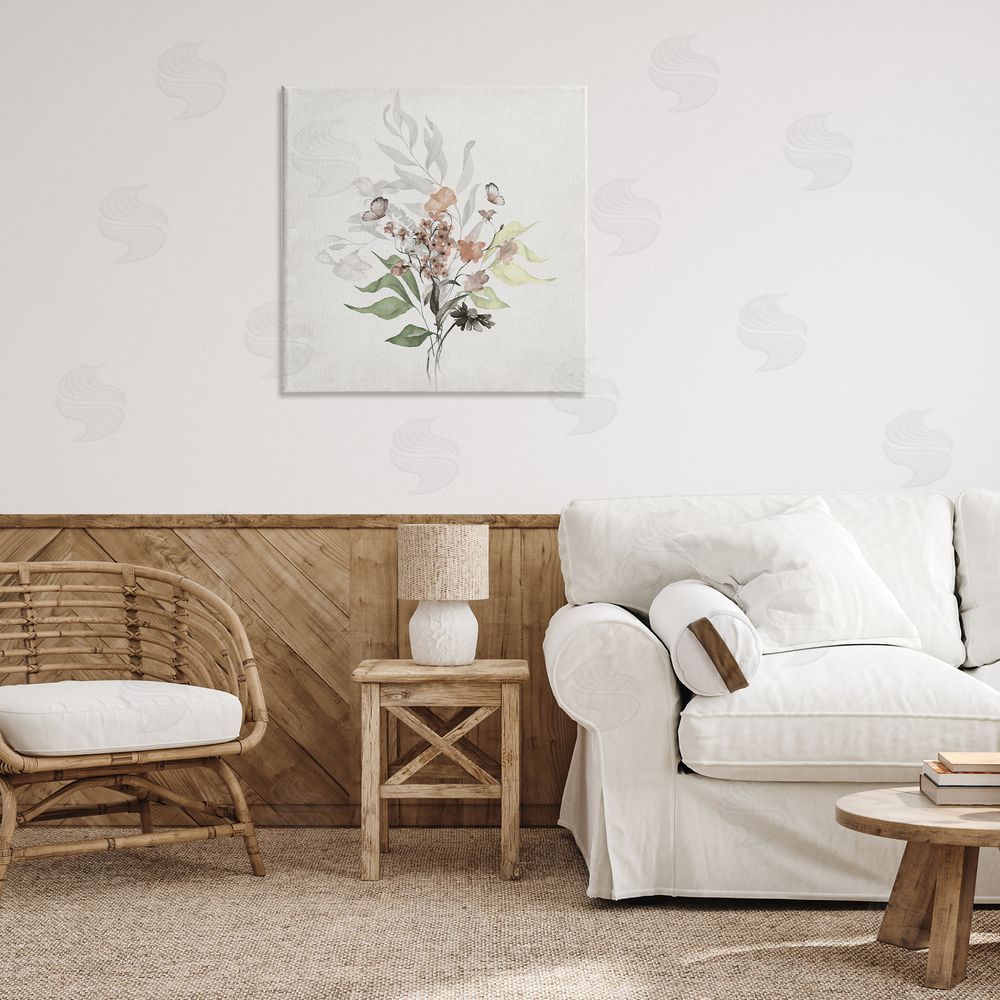 Susan Jill Soft Florals & Butterfly Canvas Wall Art Print in Room