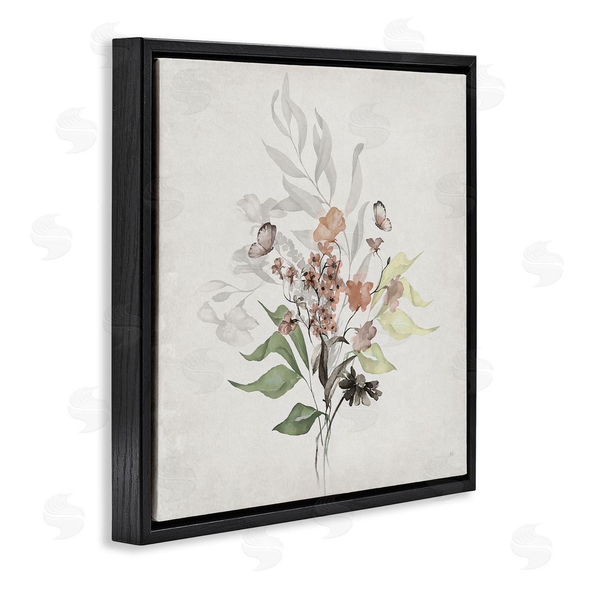 Susan Jill Soft Florals & Butterfly Black Floating Frame Canvas Wall Art Print