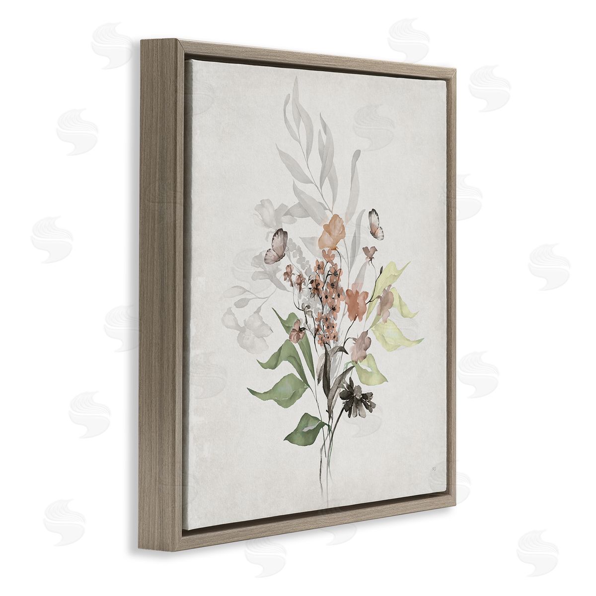 Susan Jill Soft Florals & Butterfly Brown Floating Frame Canvas Wall Art Print