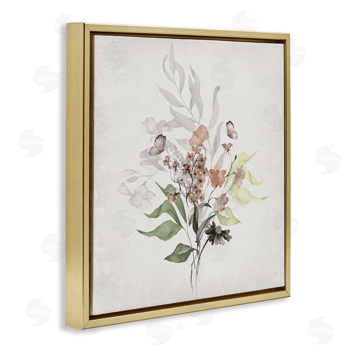 Susan Jill Soft Florals & Butterfly Gold Floating Frame Canvas Wall Art Print