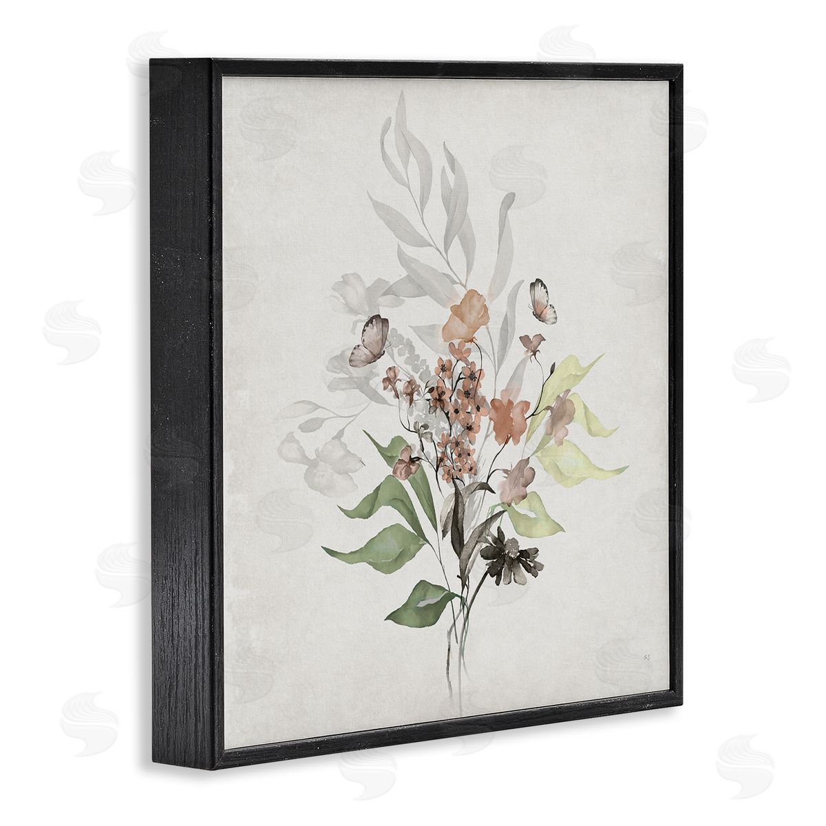 Susan Jill Soft Florals & Butterfly Black Framed Giclee Wall Art Print