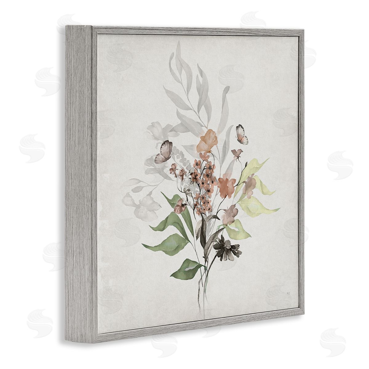 Susan Jill Soft Florals & Butterfly Gray Framed Giclee Wall Art Print