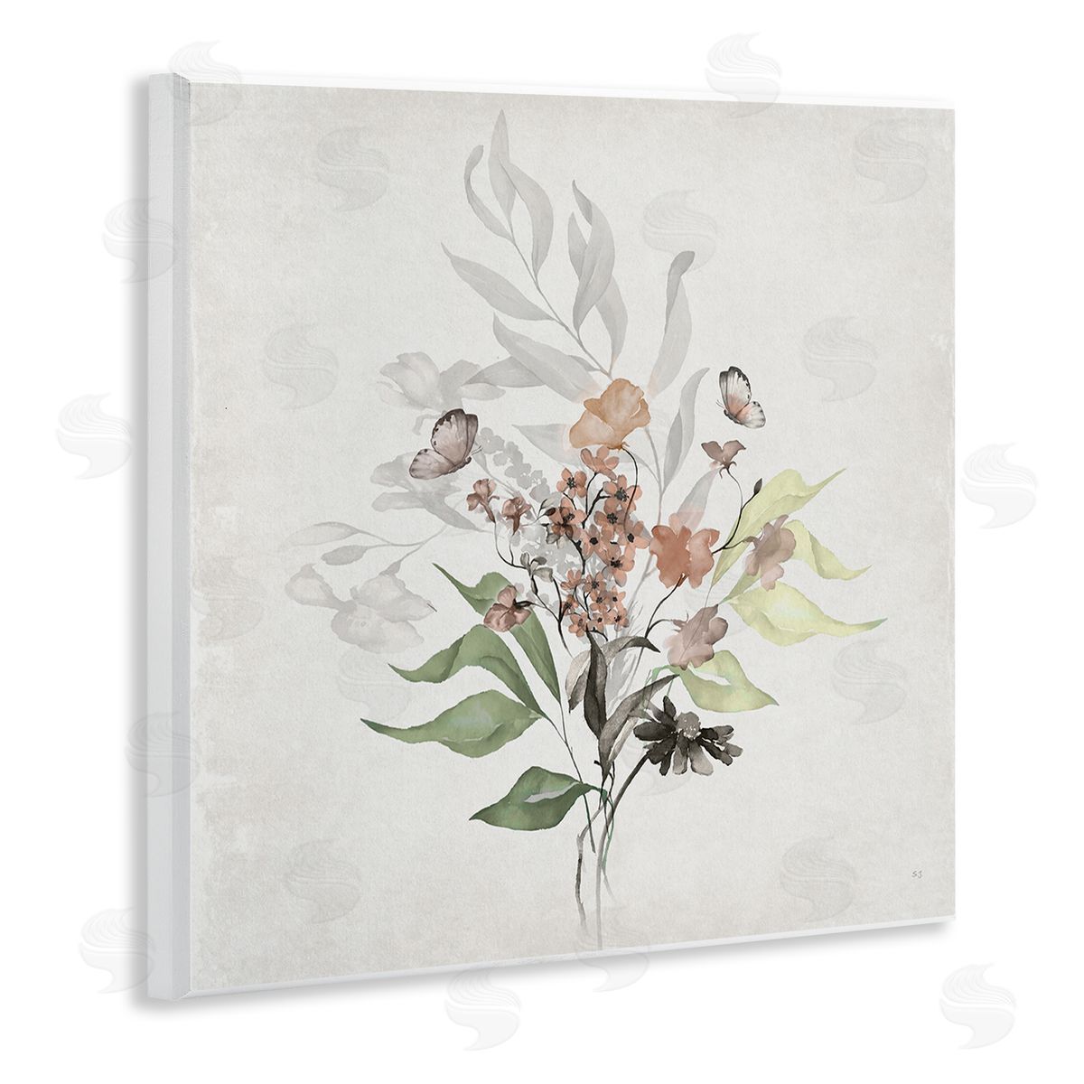 Susan Jill Soft Florals & Butterfly Wooden Wall Plaque Art Print