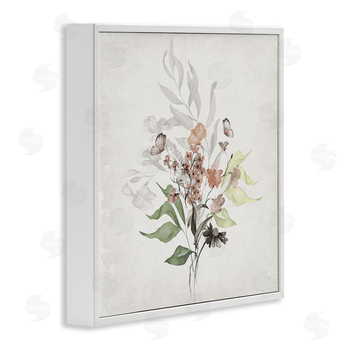 Susan Jill Soft Florals & Butterfly White Framed Giclee Wall Art Print