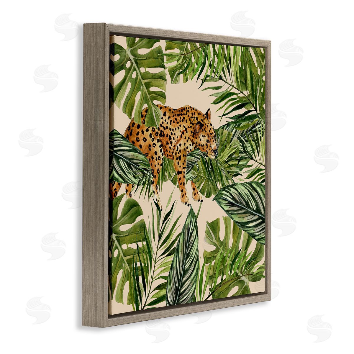 Janet Tava Resting Leopard on Branch Brown Floating Frame Canvas Wall Art Print