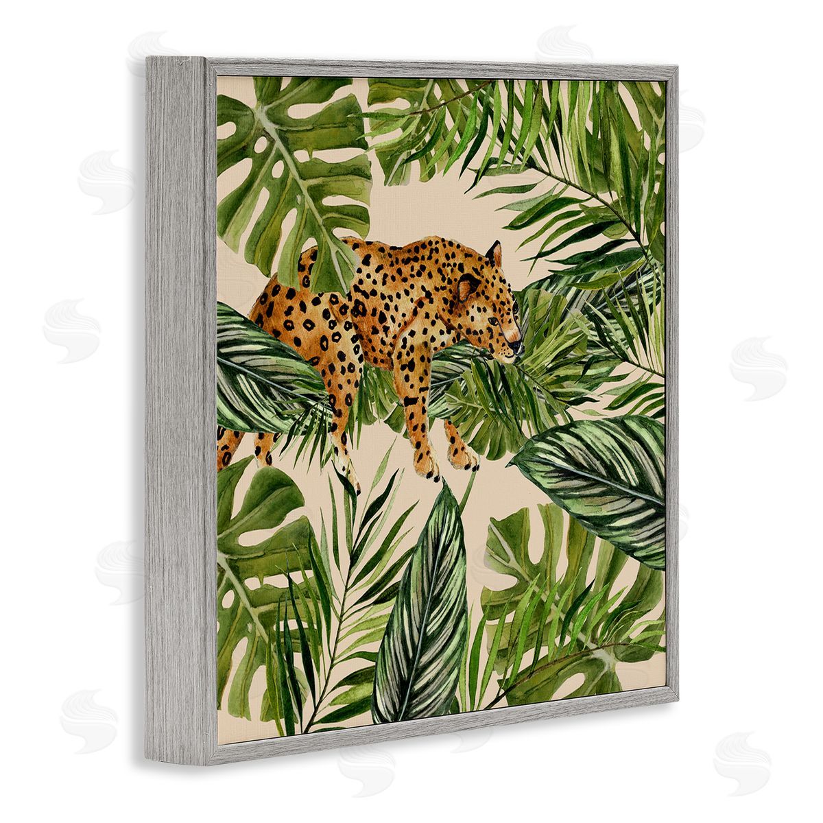 Janet Tava Resting Leopard on Branch Gray Framed Giclee Wall Art Print