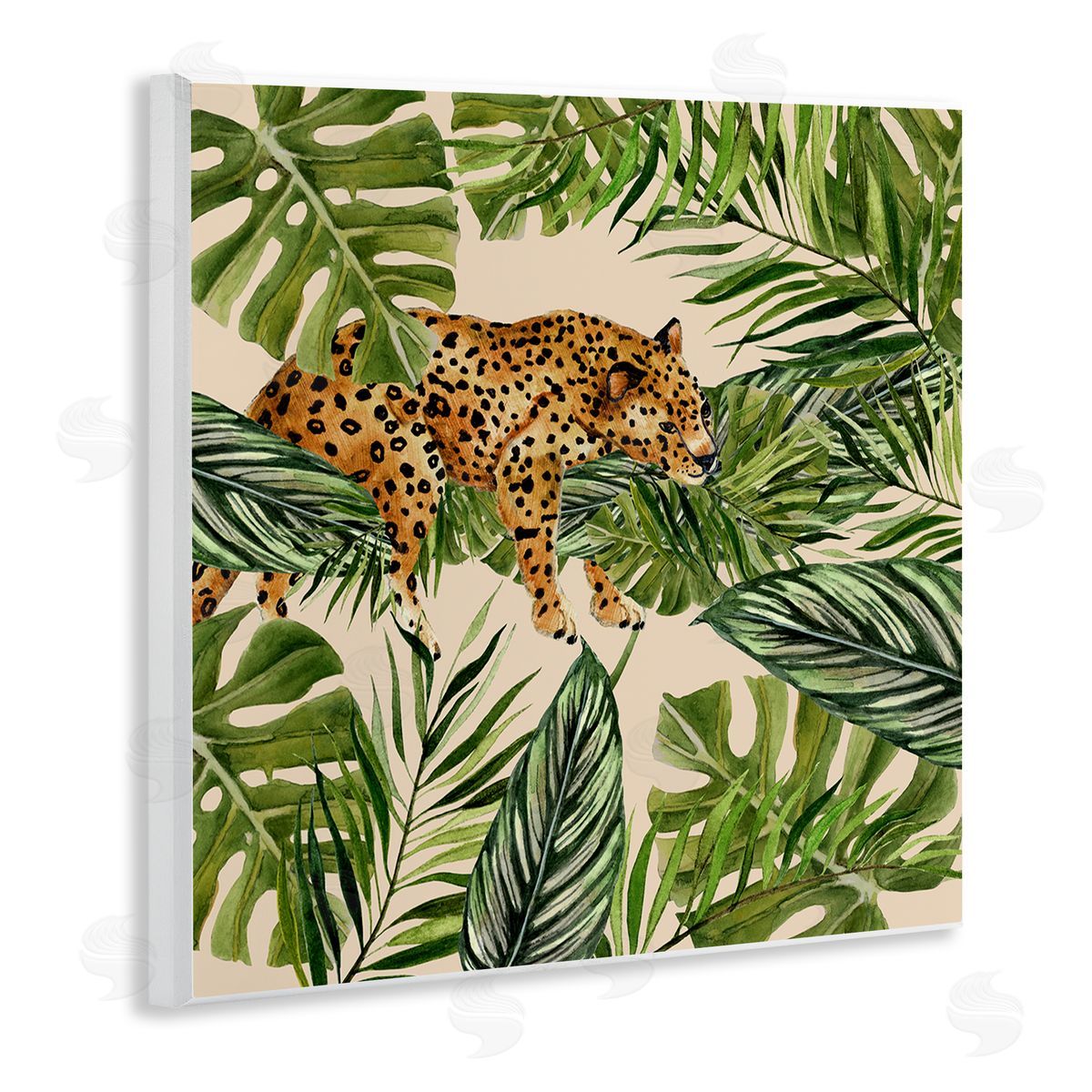 Janet Tava Resting Leopard on Branch Wooden Wall Plaque Art Print