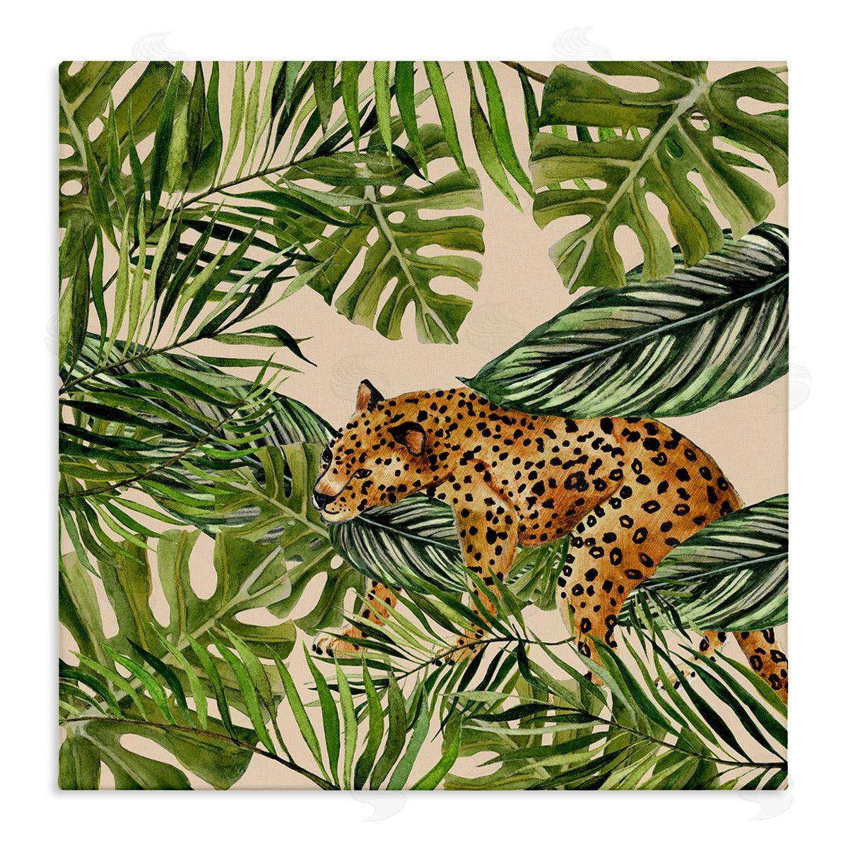 Janet Tava Botanical Leopard on Branch Canvas Wall Art Print