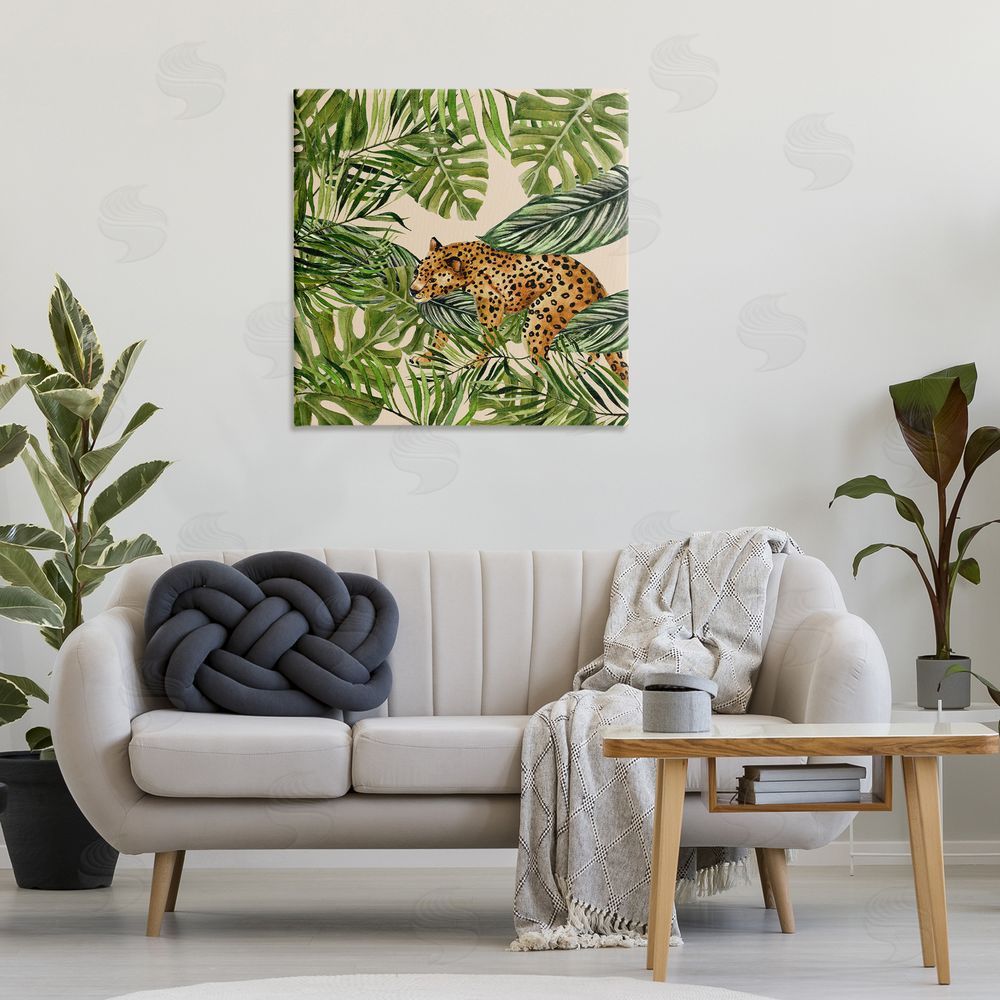 Janet Tava Botanical Leopard on Branch Canvas Wall Art Print in Room