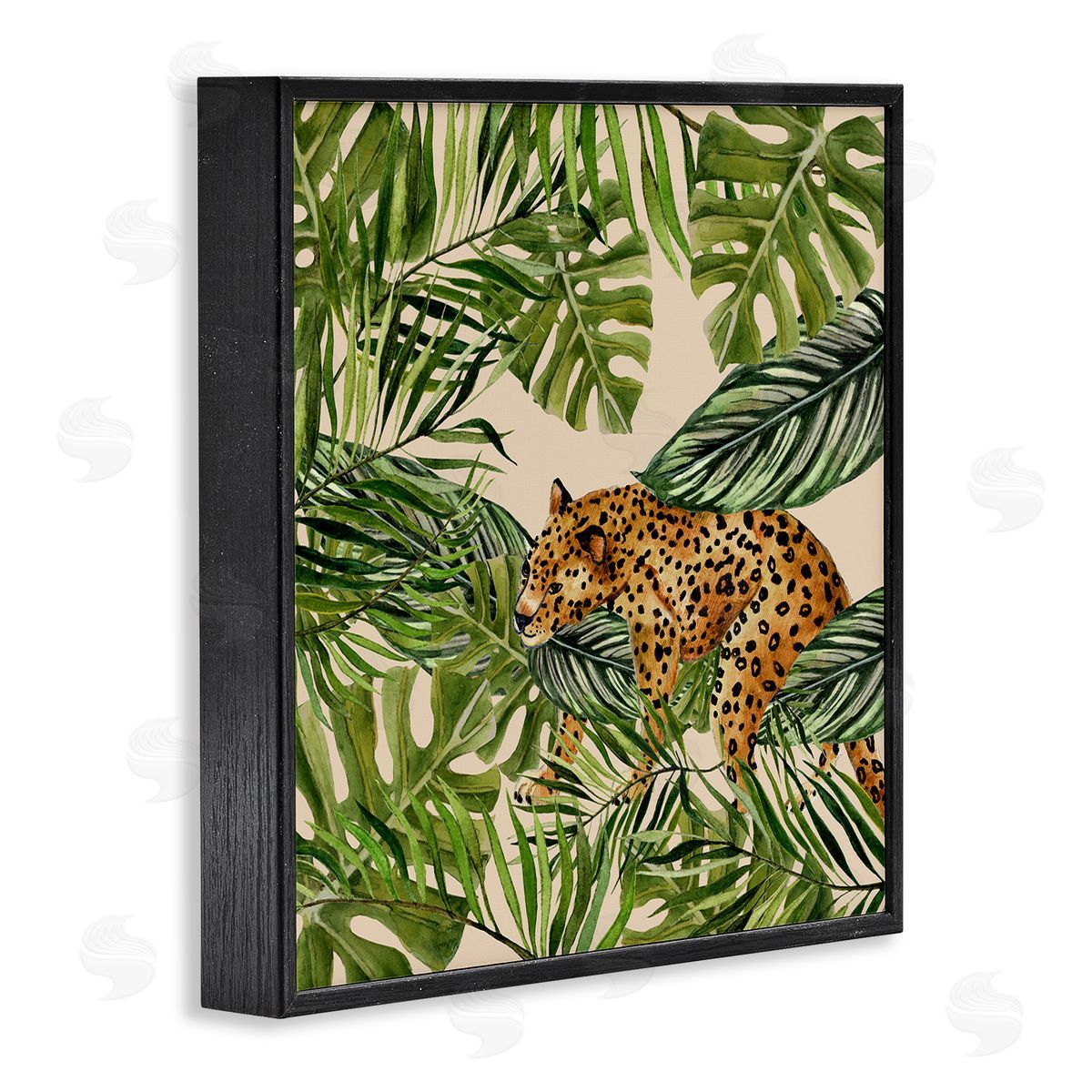 Janet Tava Botanical Leopard on Branch Black Framed Giclee Wall Art Print