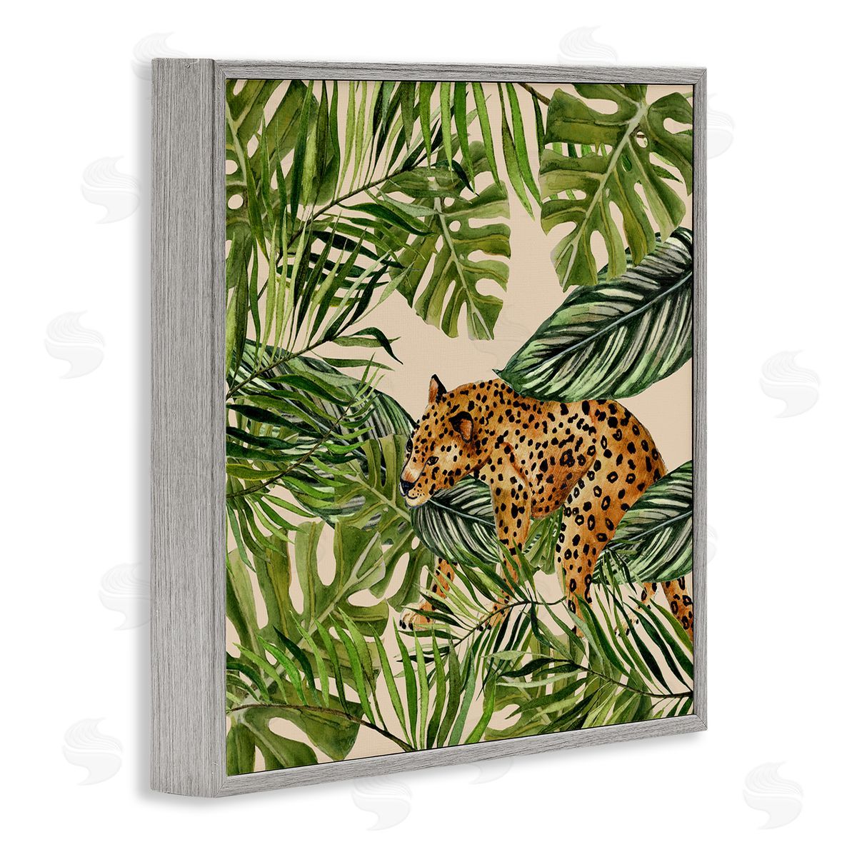 Janet Tava Botanical Leopard on Branch Gray Framed Giclee Wall Art Print