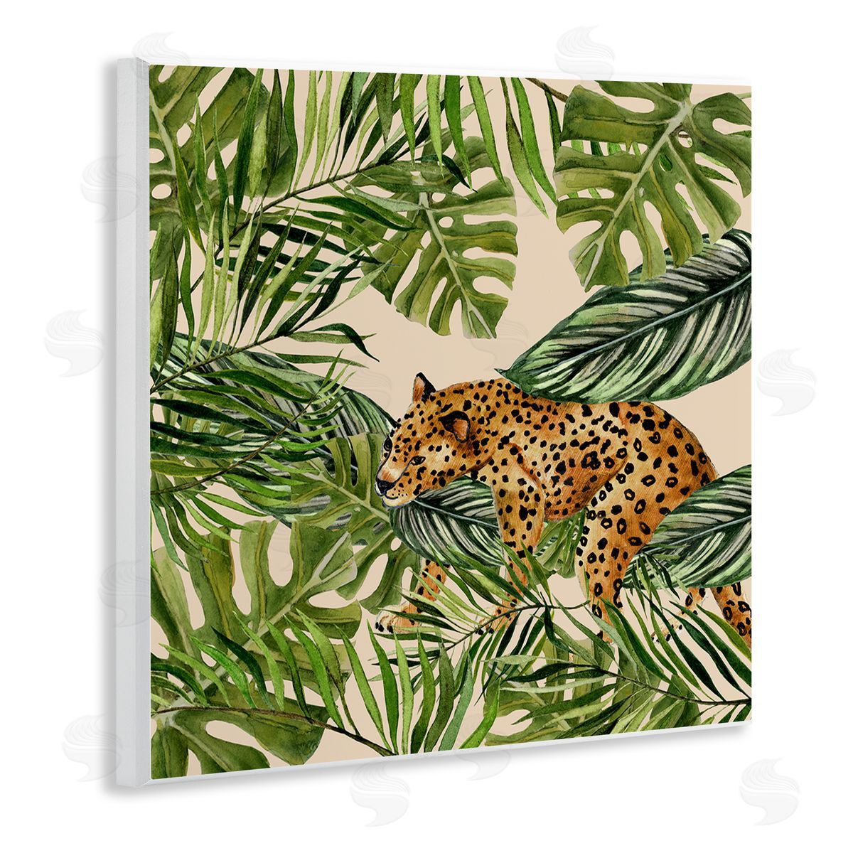 Janet Tava Botanical Leopard on Branch Wooden Wall Plaque Art Print