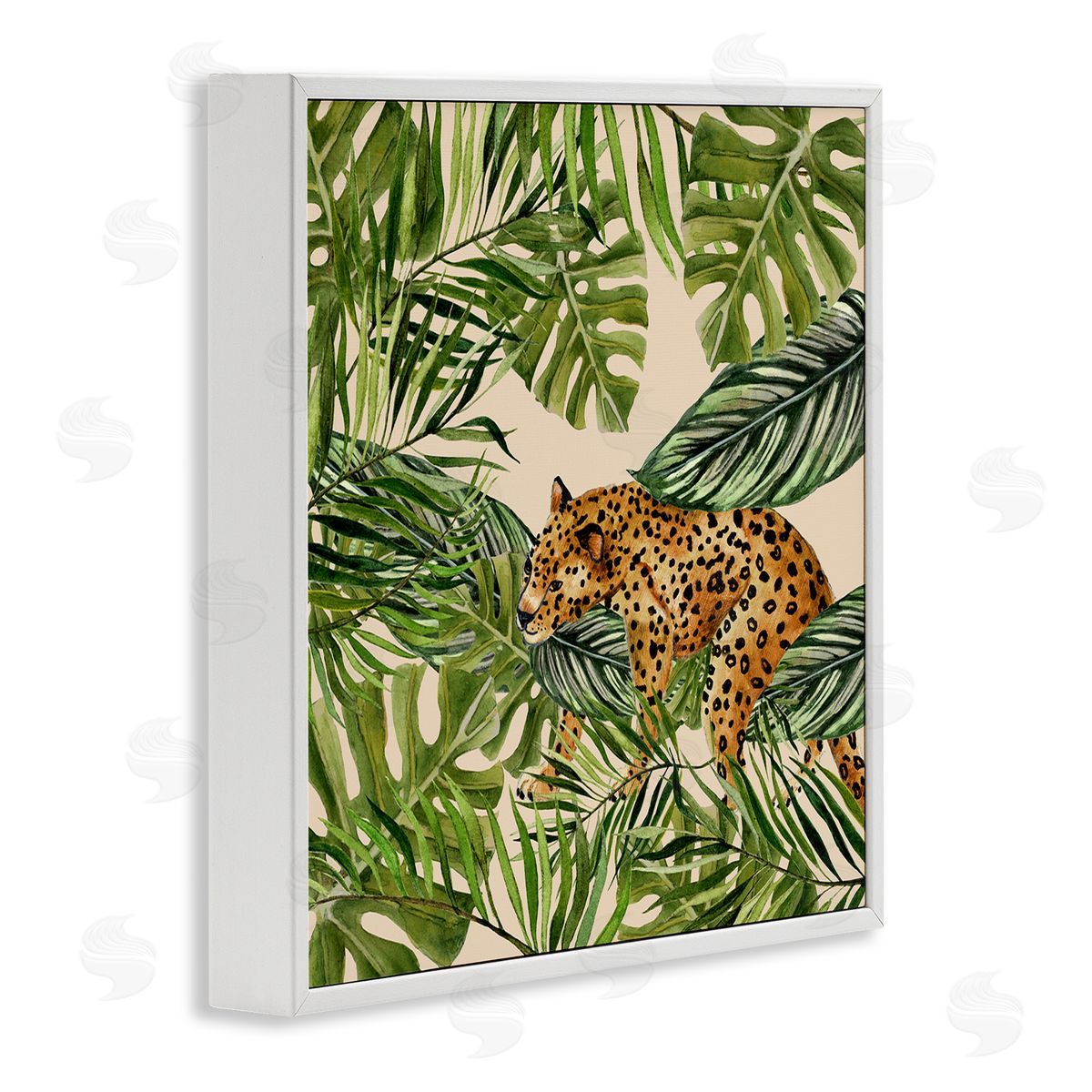 Janet Tava Botanical Leopard on Branch White Framed Giclee Wall Art Print