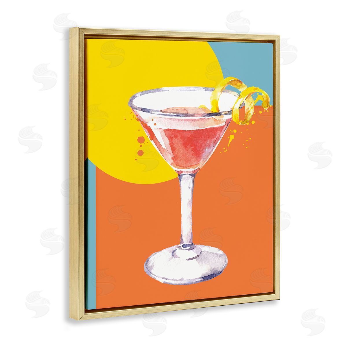 Susan Jill Modern Cocktail Lemon Peel Gold Floating Frame Canvas Wall Art Print