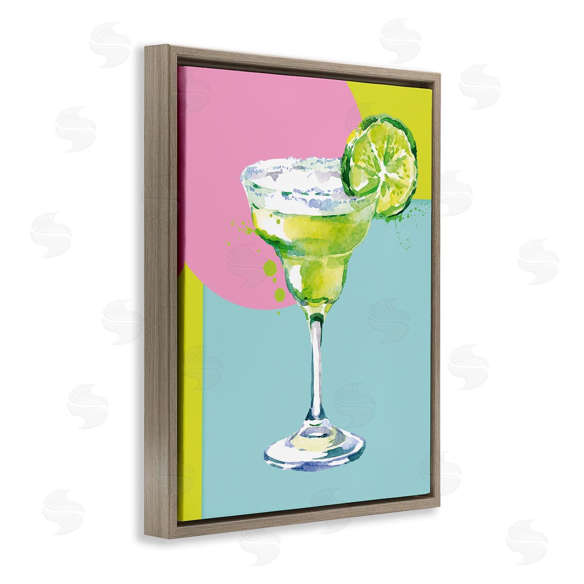 Susan Jill Cocktail with Lime Slice Brown Floating Frame Canvas Wall Art Print