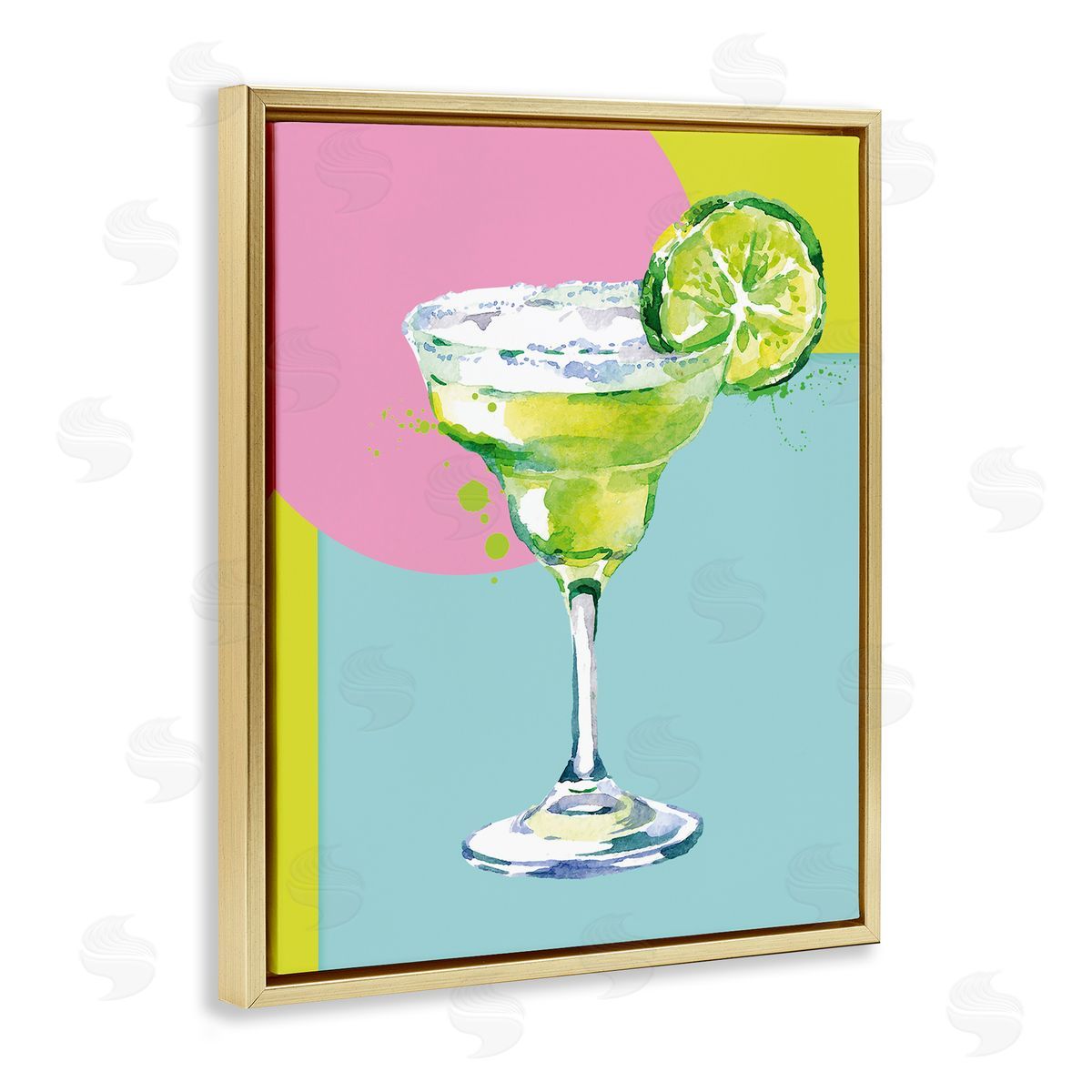 Susan Jill Cocktail with Lime Slice Gold Floating Frame Canvas Wall Art Print