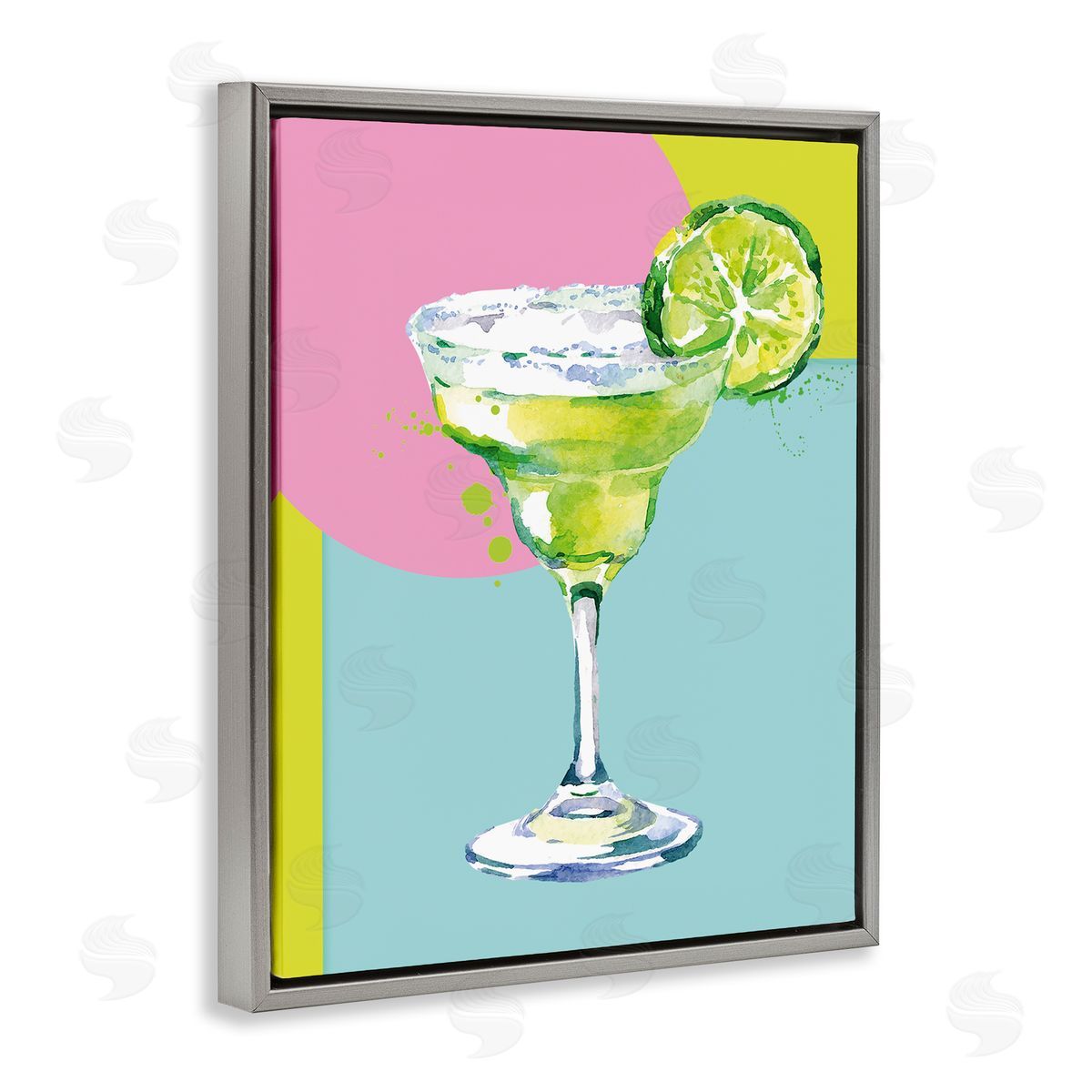 Susan Jill Cocktail with Lime Slice Gray Floating Frame Canvas Wall Art Print