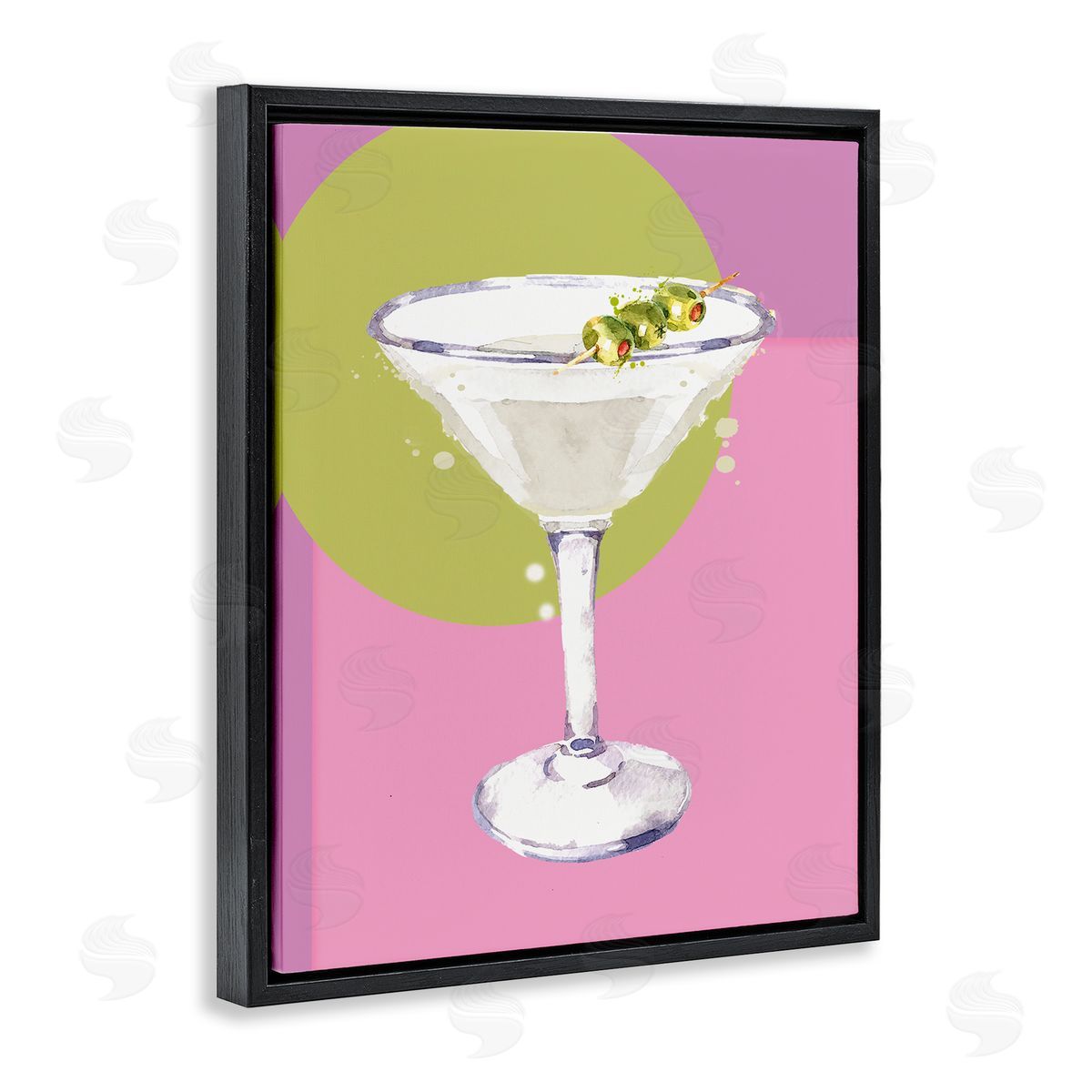 Susan Jill Olive Martini Cocktail Black Floating Frame Canvas Wall Art Print