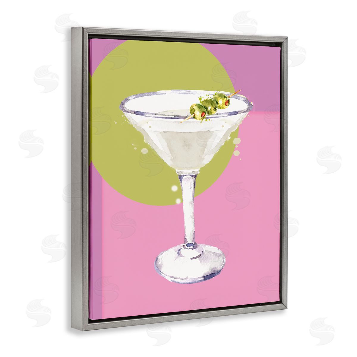 Susan Jill Olive Martini Cocktail Gray Floating Frame Canvas Wall Art Print