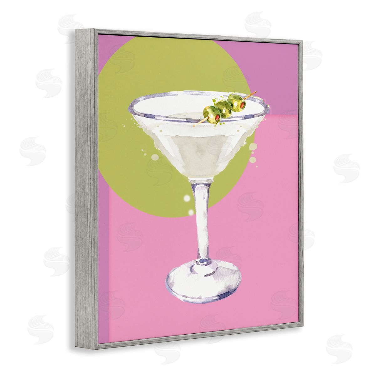 Susan Jill Olive Martini Cocktail Gray Framed Giclee Wall Art Print