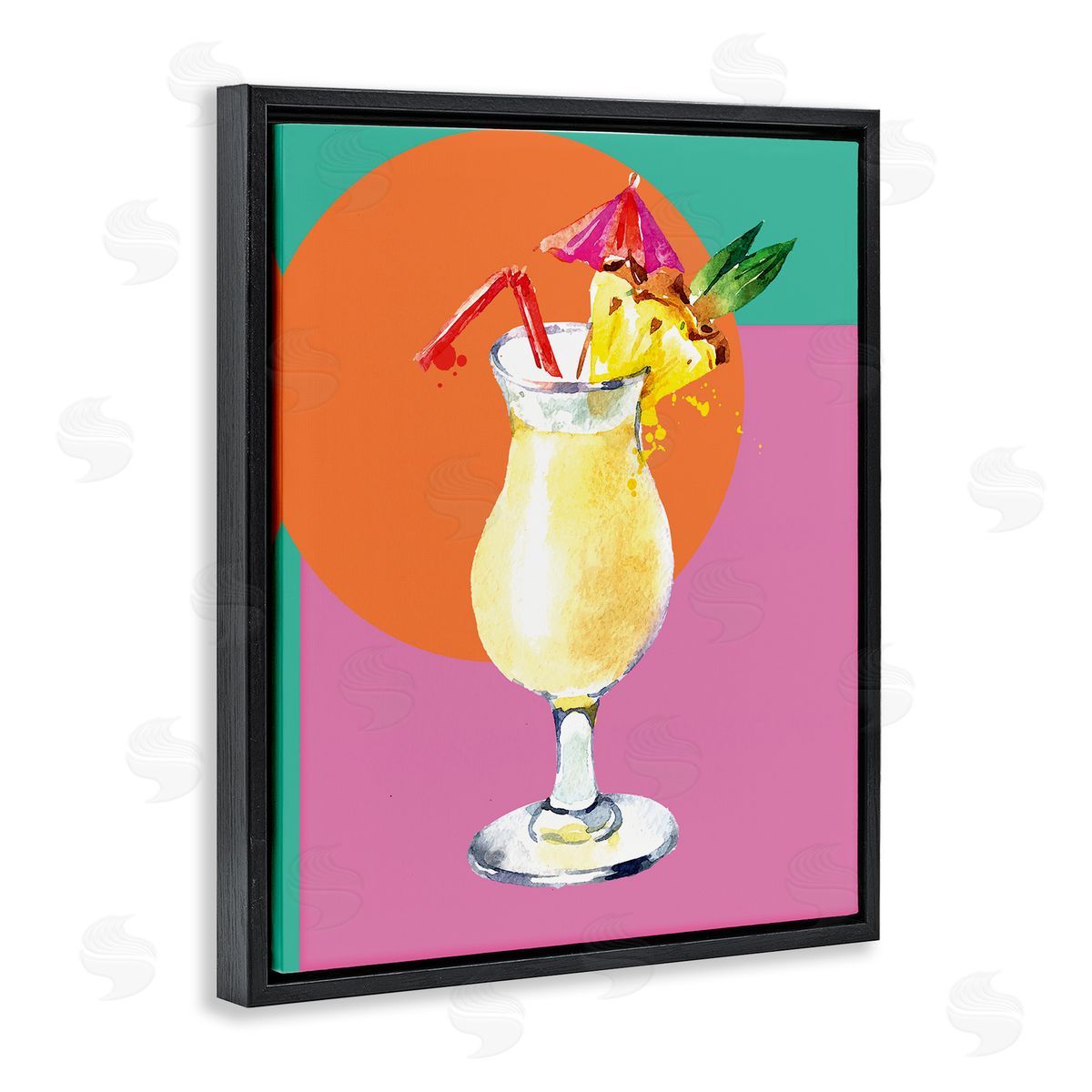 Susan Jill Modern Tropical Cocktail Black Floating Frame Canvas Wall Art Print