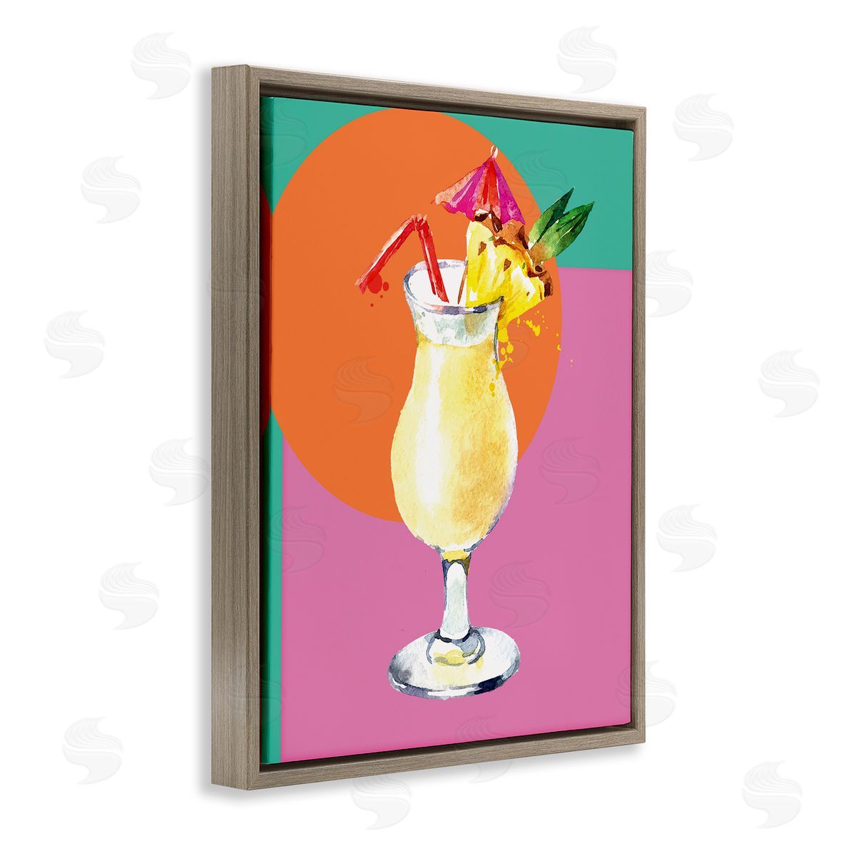 Susan Jill Modern Tropical Cocktail Brown Floating Frame Canvas Wall Art Print