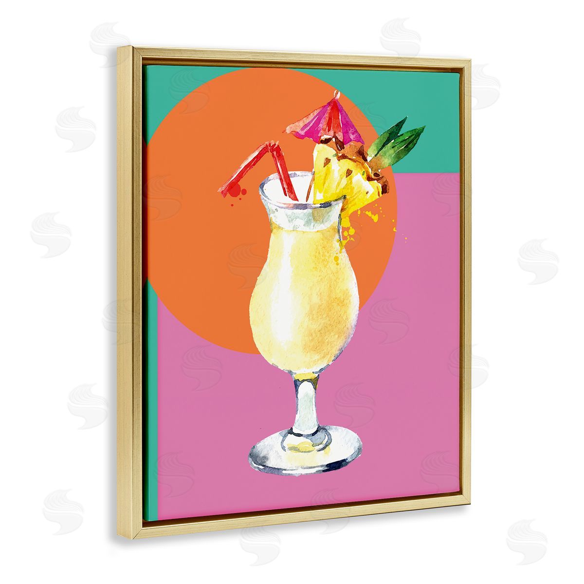 Susan Jill Modern Tropical Cocktail Gold Floating Frame Canvas Wall Art Print