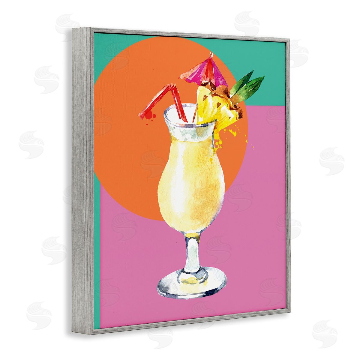 Susan Jill Modern Tropical Cocktail Gray Framed Giclee Wall Art Print