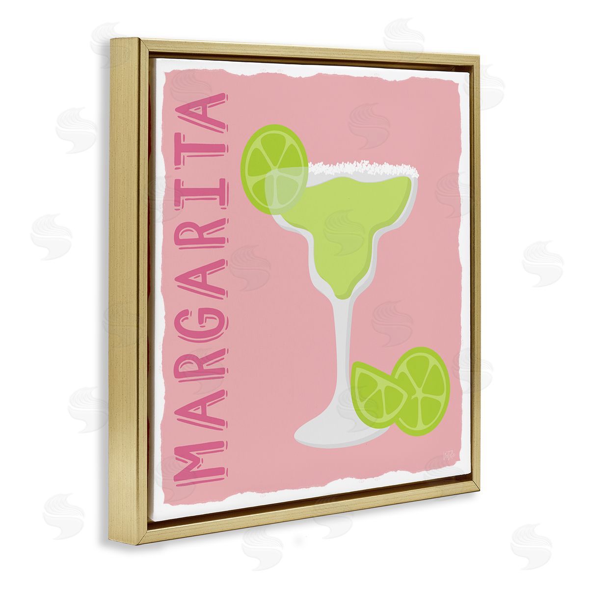 Natalie Carpentieri Margarita Cocktail with Limes Gold Floating Frame Canvas Wall Art Print