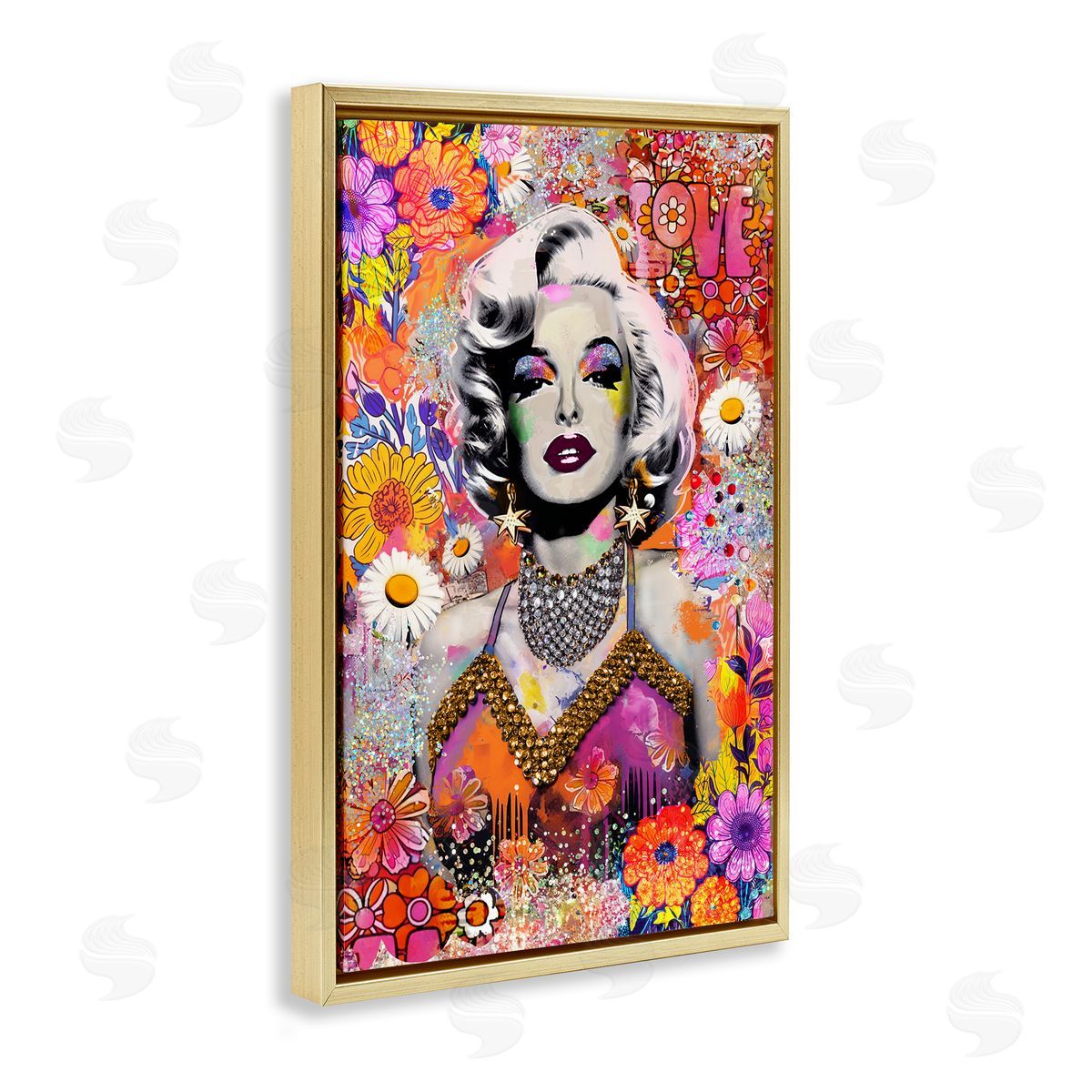 Jess Stempel Hippie Bedecked Marilyn Gold Floating Frame Canvas Wall Art Print