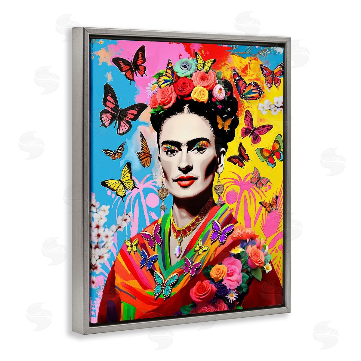 Jess Stempel Eccentric Butterflies Frida Gray Floating Frame Canvas Wall Art Print