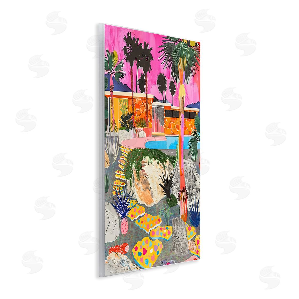 Jess Stempel Modern Tropical Villa Collage Wooden Wall Plaque Art Print
