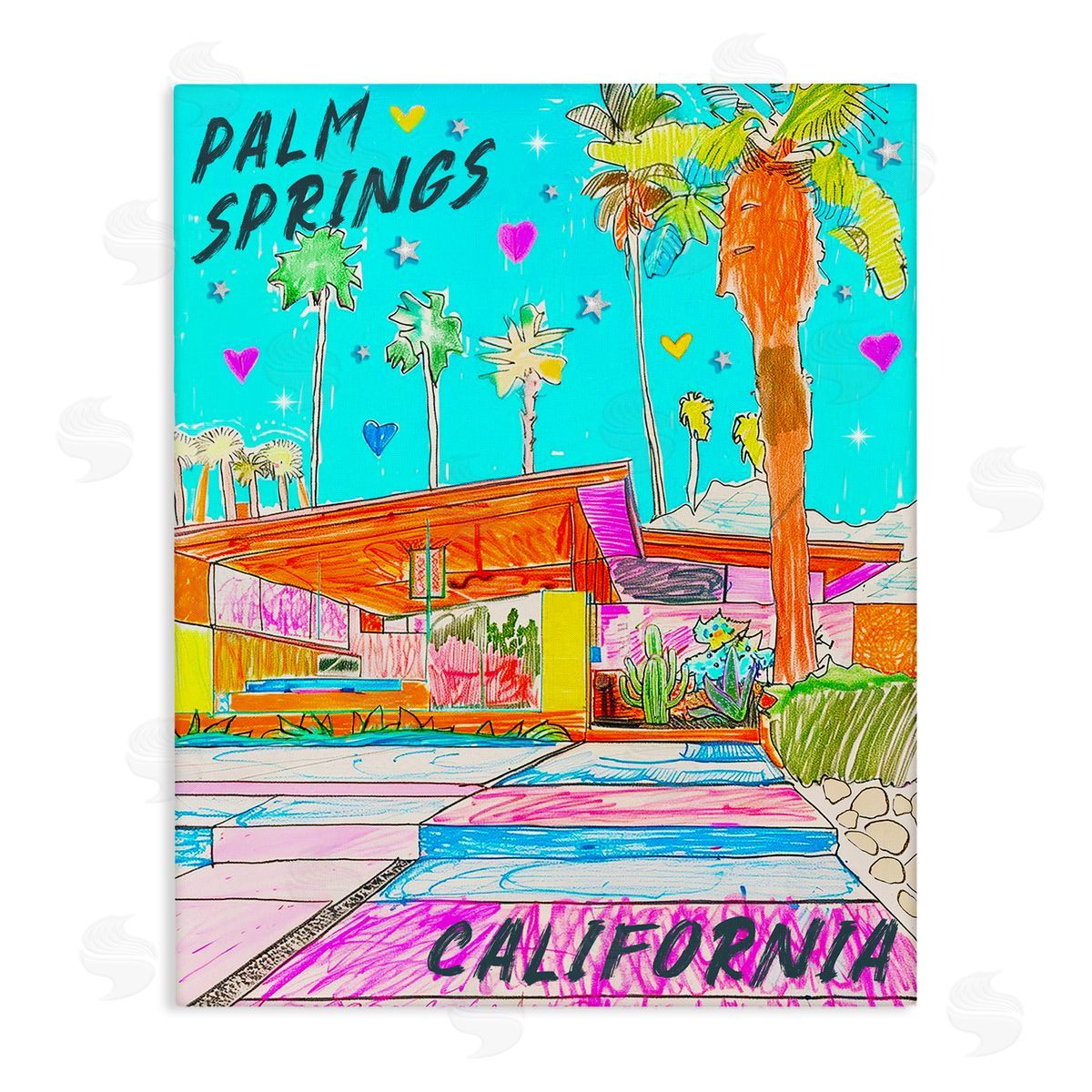 Jess Stempel Palm Springs Villa Doodle Canvas Wall Art Print